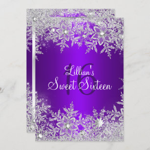 Convite Purple Sweet 16 Snowflake Winter Wonderland