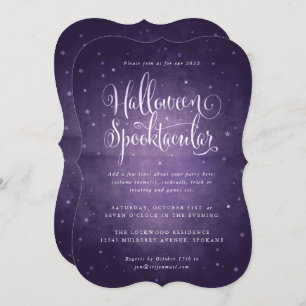 Convite Purple Vintage Stars Halloween Festa Spooktacular