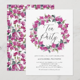 Convite Purple Watercolor Bougainvillea Wreath Tea Party