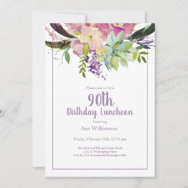Convite Purple Watercolor Floral 90 Birthday