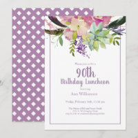 Purple Watercolor Floral 90 Birthday