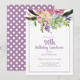 Convite Purple Watercolor Floral 90 Birthday