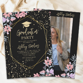 Convite Purple watercolor flowers Graduation