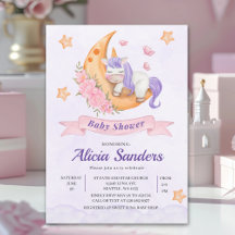 Purple Watercolor Unicorn Baby Shower Girl