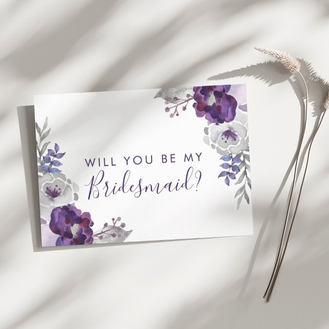 Convite Purple Watercolor Você Será Minha Porta-Pontas (Purple Watercolor Will You Be My Bridesmaid Invitation
)