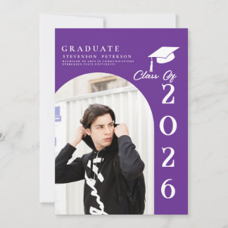 Convite Purple & White Photo Graduation announcement