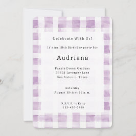 Convite Purple White Plaid Stripes Birthday