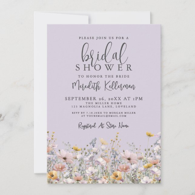 Convite Purple Wildflower Bridal Shower (Frente)