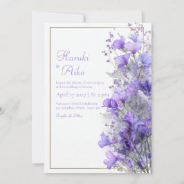 Convite Purple Wildflower Romantic Gold Line Frame Wedding