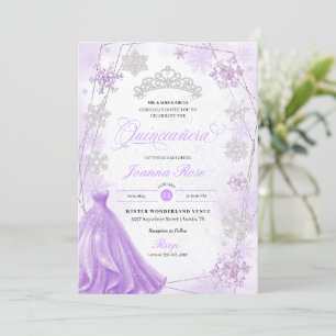 Convite Purple Winter Wonderland Snowflake Quinceanera