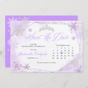 Convite Purple Winter Wonderland Snowflake Salvar Data