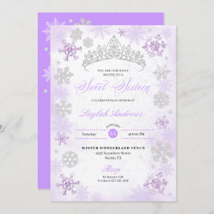 Convite Purple Winter Wonderland Snowflake Sweet 16