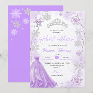 Convite Purple Winter Wonderland Snowflake Sweet 16