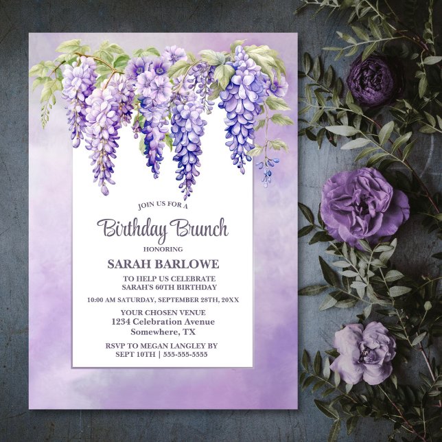 Convite Purple Wisteria Floral Birthday Brunch (Criador carregado)