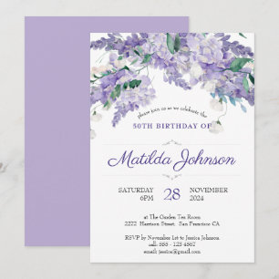 Convite Purple Wisteria Floral Botânica 50º Aniversário