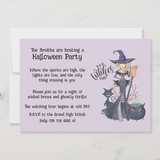 Convite Purple Witch Hat Halloween Spooky Magical Party (Frente)