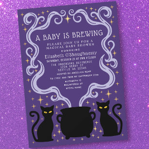 Convite Purple Witchy Baby está a Caminho Chás de Bebê