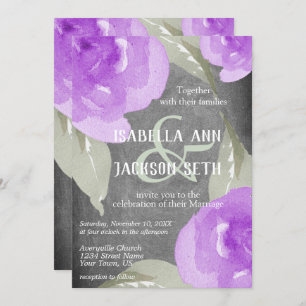 Convite Púrpura Aquarela Floral e Chalkboard