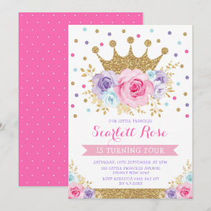 Convite Púrpura Azul-Cor-de-rosa Coroa-Floral Princesa Ani