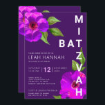 Convite Púrpura Bat Mitzvah Cor Floral Rosa, Aquecida Mode<br><div class="desc">Tenha orgulho, alegria e mostre este marco do seu Bat Mitzvah favorito com este sofisticado e personalizado convite! Um chic, atordoante, chassi roxo e aquarela floral cor-de-rosa com serifa san moderno cobre um fundo profundo de ameixa roxa. Personalize o texto personalizado com o nome, a data e as informações do...</div>