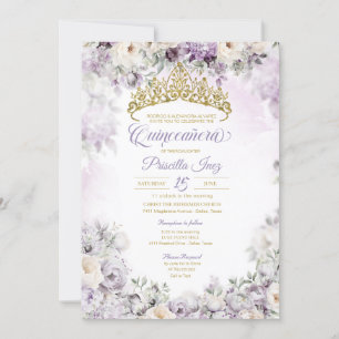 Convite Púrpura clara e Dourada Aquañera Floral