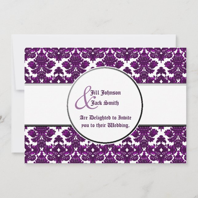 Convite Púrpura Clássica Damask (Casamento) (Frente)