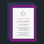 Convite Púrpura clássica e azul escuro| Bar Mitzvah<br><div class="desc">Esses convites simples e modernos para o Bar Mitzvah ou Bat Mitzvah apresentam uma borda azul roxa e escura,  com um elegante texto correspondente e uma estrela prateada de David.</div>