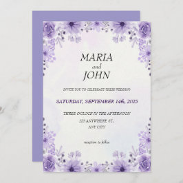 Convite Púrpura Clássica Mínima Romântica e Elegante em Ch