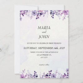 Convite Púrpura Clássica Mínima Romântica e Elegante em Ch