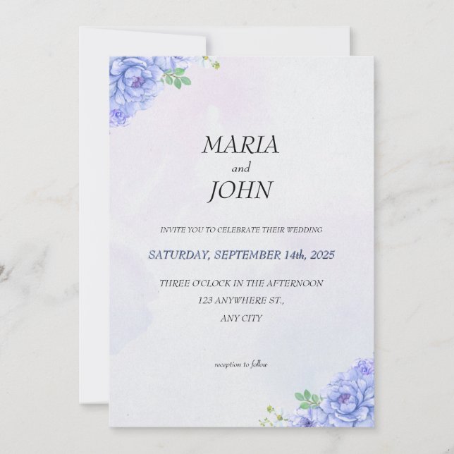 Convite Púrpura Clássica Mínima Romântica e Elegante em Ch (Frente)