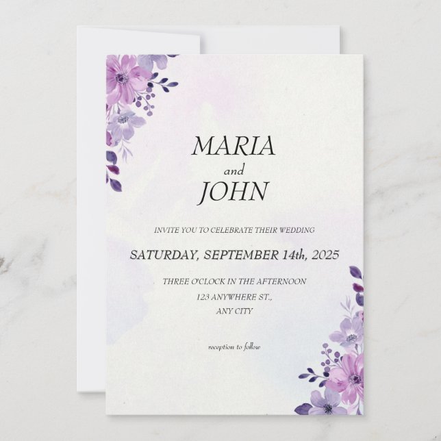 Convite Púrpura Clássica Mínima Romântica e Elegante em Ch (Frente)