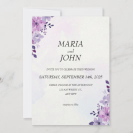 Convite Púrpura Clássica Mínima Romântica e Elegante em Ch