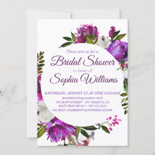 Convite Púrpura coroa de peonias Bridal Shover