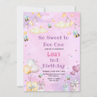Convite Púrpura de abelha doce e doce de mel, primeiro ani