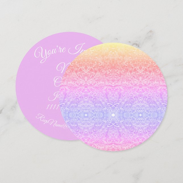 Convite Púrpura de ouro rosa gradiente de rendas (Frente/Verso)