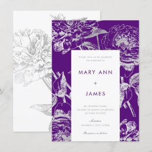 Convite Púrpura de Prata de Casamento Floral Moderno Simp