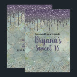 Convite Púrpura de Prata Derramada de Sereia Doce 16 Parti<br><div class="desc">Personalizar para qualquer evento.</div>