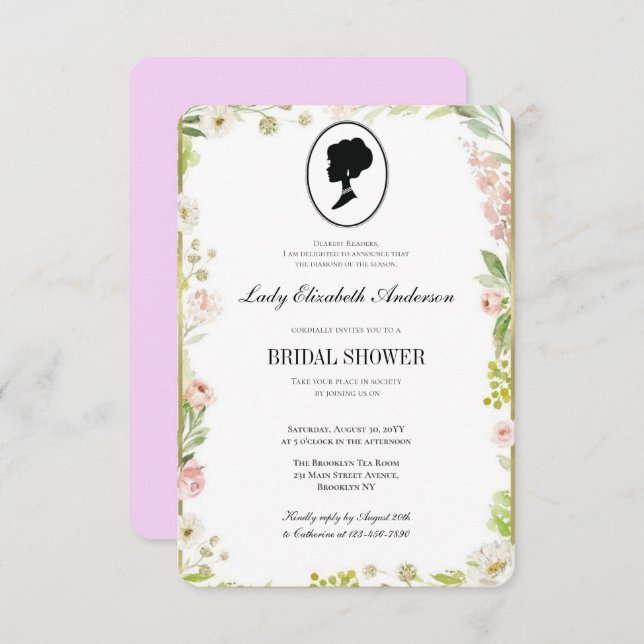 Convite Púrpura do orçamento Flores selvagens Bridgerton C (Frente/Verso)