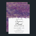 Convite Púrpura Dourada Splatter Modern Glam Sweet 16 Part<br><div class="desc">Personalizar para o seu evento.</div>
