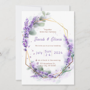 Convite Púrpura e branca com Lavanda Wreath Weding Invi