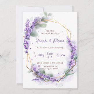 Convite Púrpura e branca com Lavanda Wreath Weding Invi