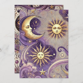 Convite Púrpura e Dourada Boho Celestial Solar e Lua
