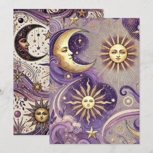 Convite Púrpura e Dourada Boho Celestial Solar e Lua
