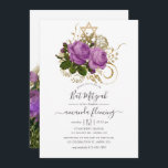 Convite Púrpura e Dourada Vintage Chic Bat Mitzvah<br><div class="desc">Convite de morcego floral bucal e dourado shabby-chic bat mitzvah projetado para ser rápida e facilmente personalizado de acordo com as especificações do seu evento.</div>