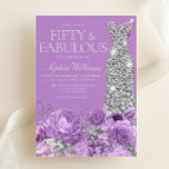 Convite Púrpura e Prateada 50 e Fabuloso 50º aniversário<br><div class="desc">Purple & Silver Fifty & Fabuloso 50º Convite de aniversário - 50 e Fabuloso Convite Consulte coleção correspondente em Niche e Nest Store</div>