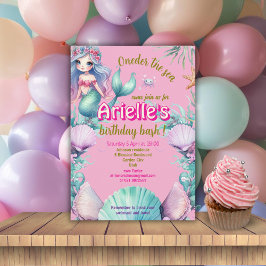 Convite Púrpura e rosa Aniversário do mar