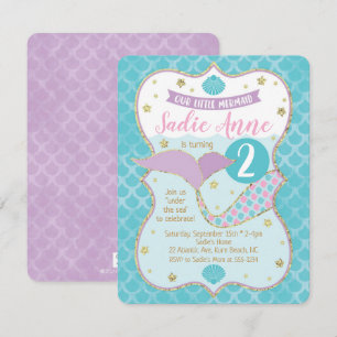 Convite Púrpura e Turquesa de Aniversário da Sereia Magn