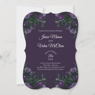 Convite Púrpura Escuro Casamento Elegante Gótico