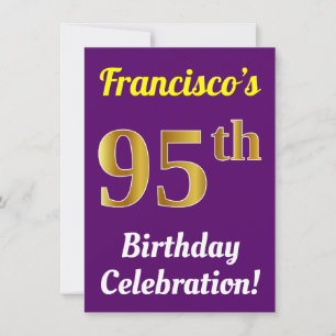 Convite Púrpura, Faux Celebração Dourada de 95° aniver