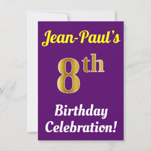 Convite Púrpura, Faux Dourado 8º aniversário Celebraç